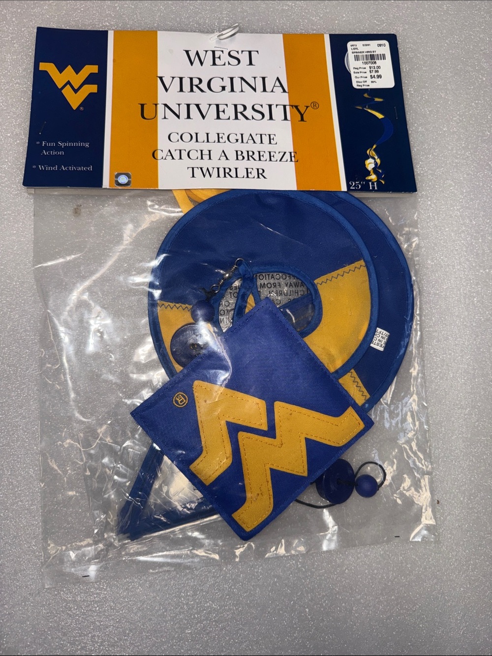 WVU Collegiate Catch A Breeze Twirler - Blue & Gold wind twirler